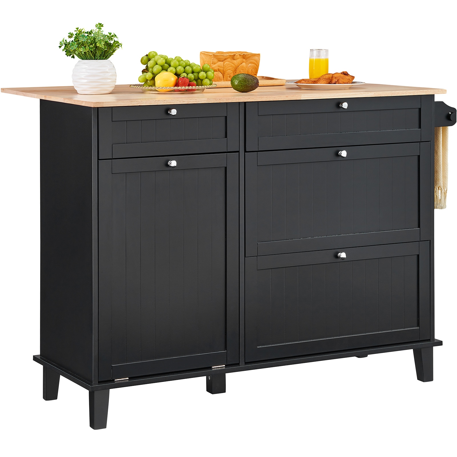 Kitchen Island Cart Storage Cabinet Serving With Drawer & Trash Cabinet_voghion.com